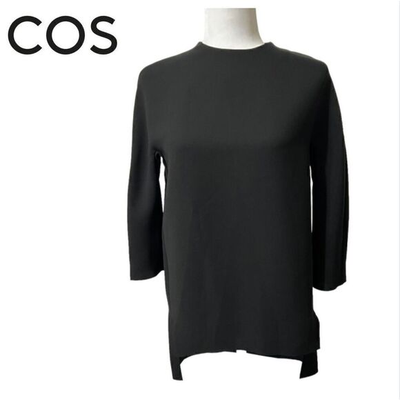 COS** Small Black Tunic Blouse 3/4 sleeve hi low Size 4 Women’s - Picture 1 of 12